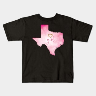 Texas Girl with Gold Heart in a Pink Texas State Map Kids T-Shirt